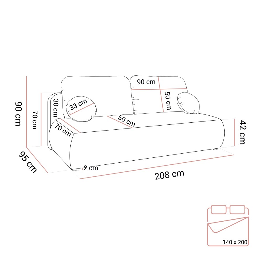 Zweisitzer-Sofa CLAIRE mit Schlaffunktion