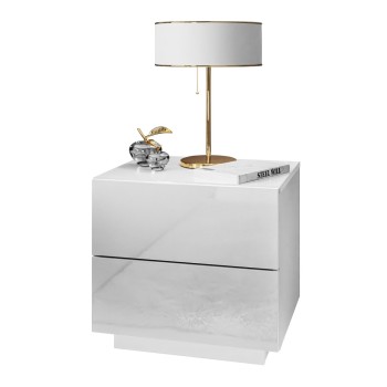 LINA LUX Nachttisch mit Griffen und LED-Hochglanzplatte