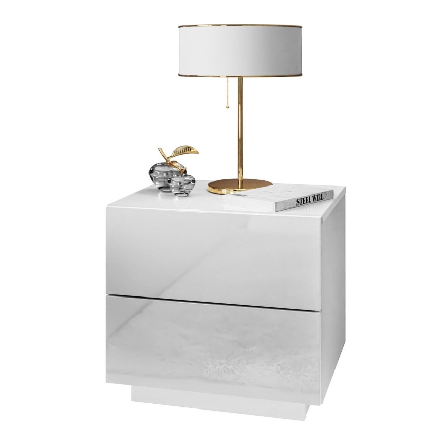 LINA LUX Nachttisch mit Griffen und LED-Hochglanzplatte