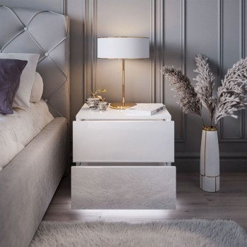 LINA LUX Nachttisch mit Griffen und LED-Hochglanzplatte