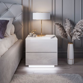 LINA LUX Nachttisch mit Griffen und LED-Hochglanzplatte