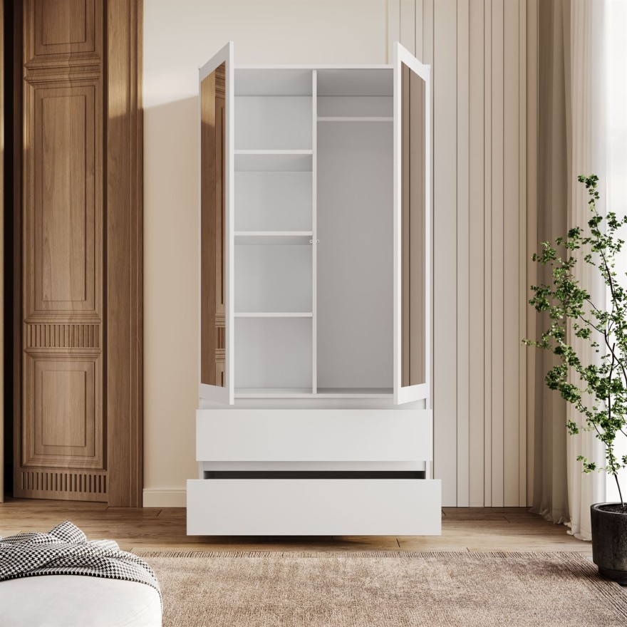 Zweitrüriger Schrank HANA SS-90 mit Spiegel