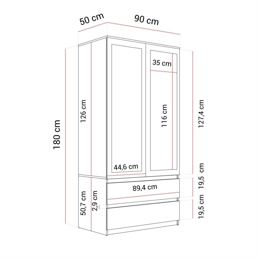 Zweitrüriger Schrank HANA SS-90 mit Spiegel
