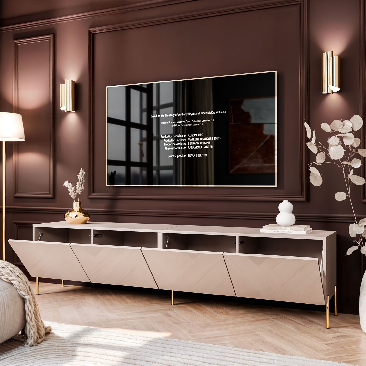 TV-Schrank COLGANTE 200 Kaschmir Hochglanz auf Beinen