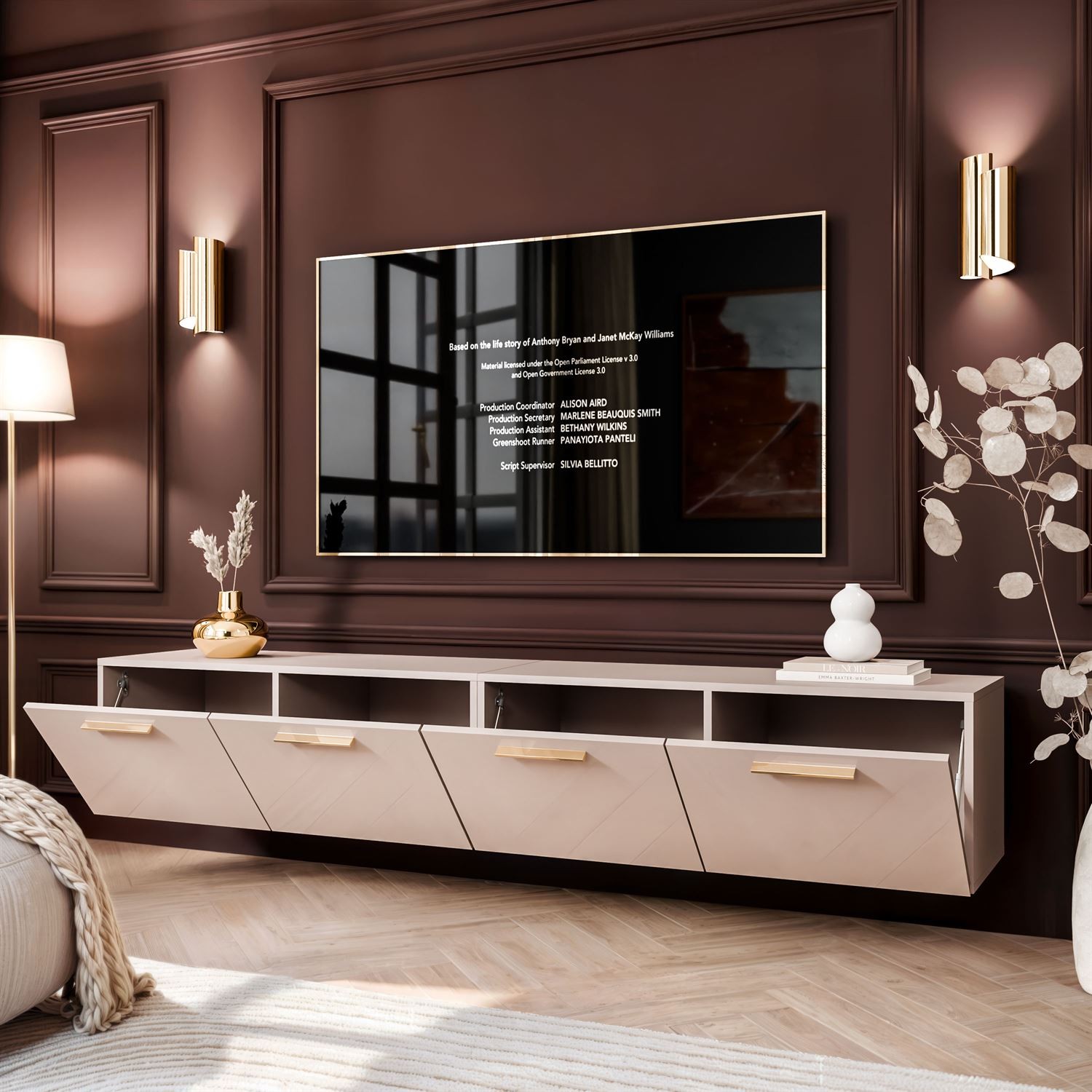 TV-Schrank AURA 200 Kaschmir Hochglanz mit Griffen