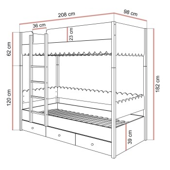 Kinder-Etagenbett BABUSHKA 90x200 cm