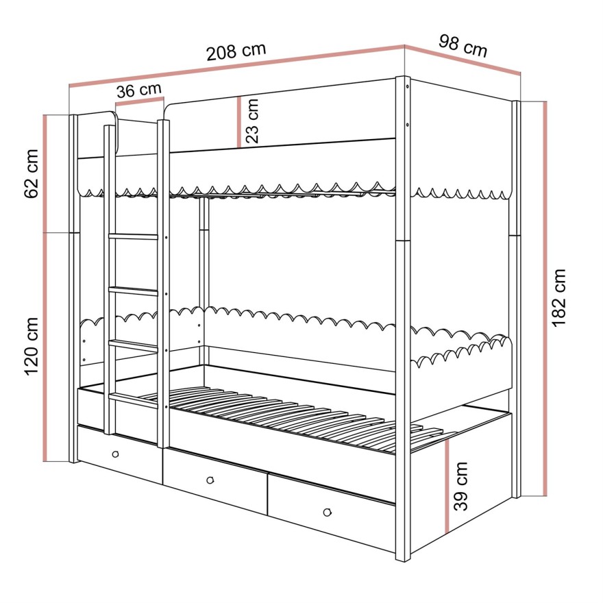 Kinder-Etagenbett BABUSHKA 90x200 cm