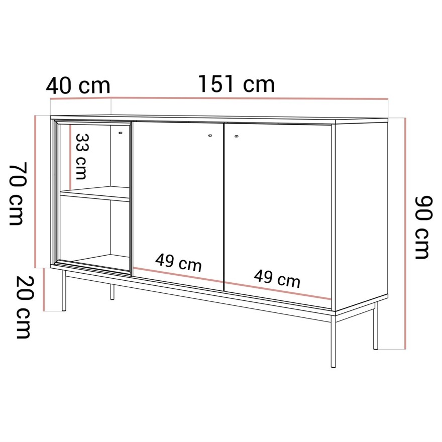 Dreiturige Kommode ISA 3D mit LED-Beleuchtung