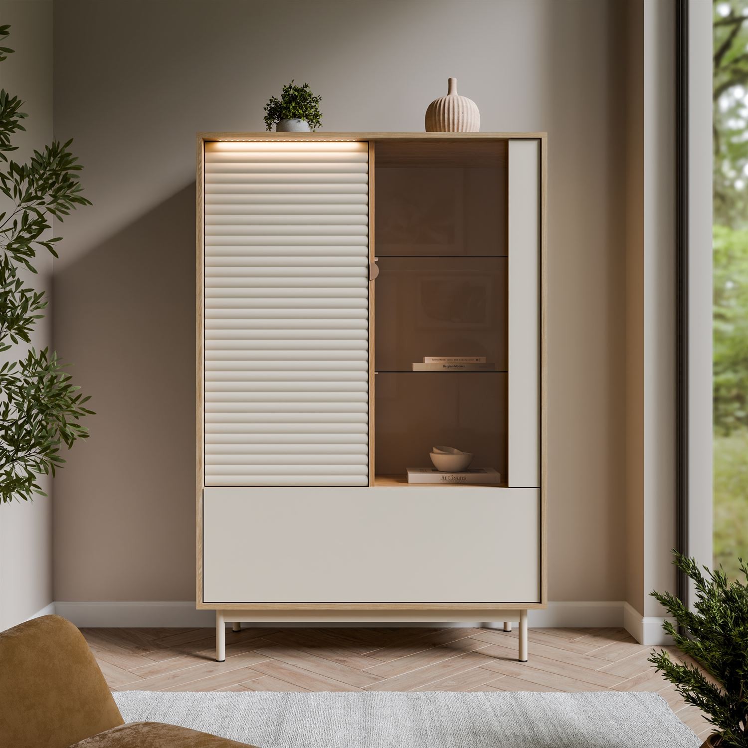 Vitrine FLORENCE 2D1W mit LED-Beleuchtung