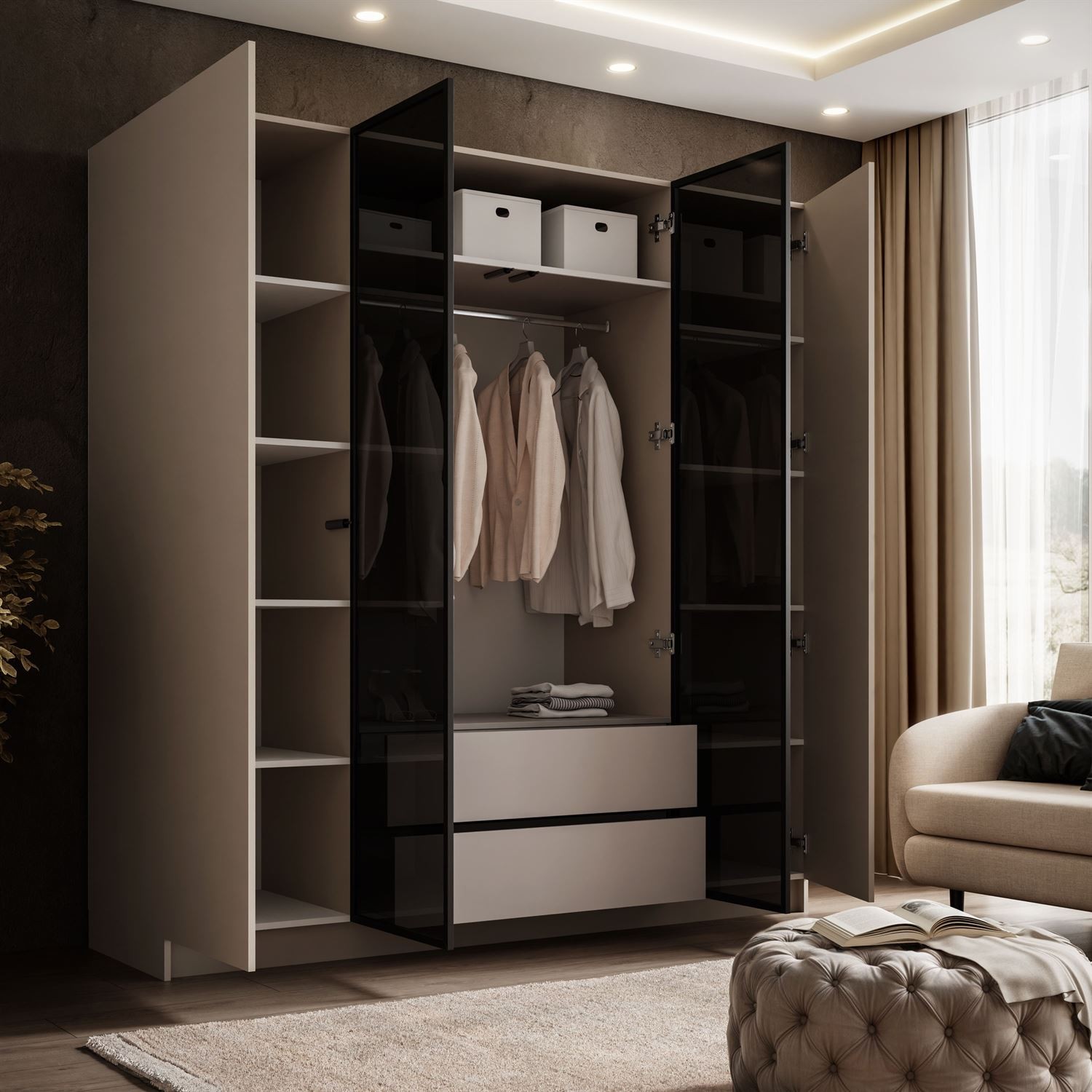 Viertüriger Schrank ATRIUM mit Glasfront