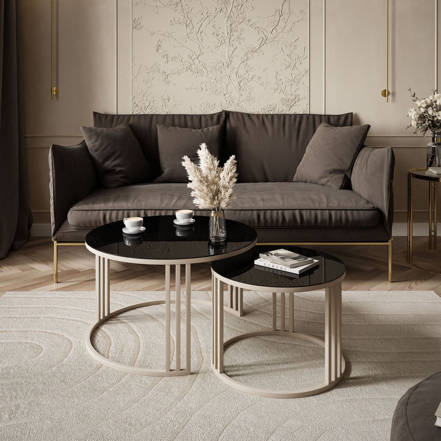 Couchtisch LORI 2in1 KASCHMIR mit Glasplatte