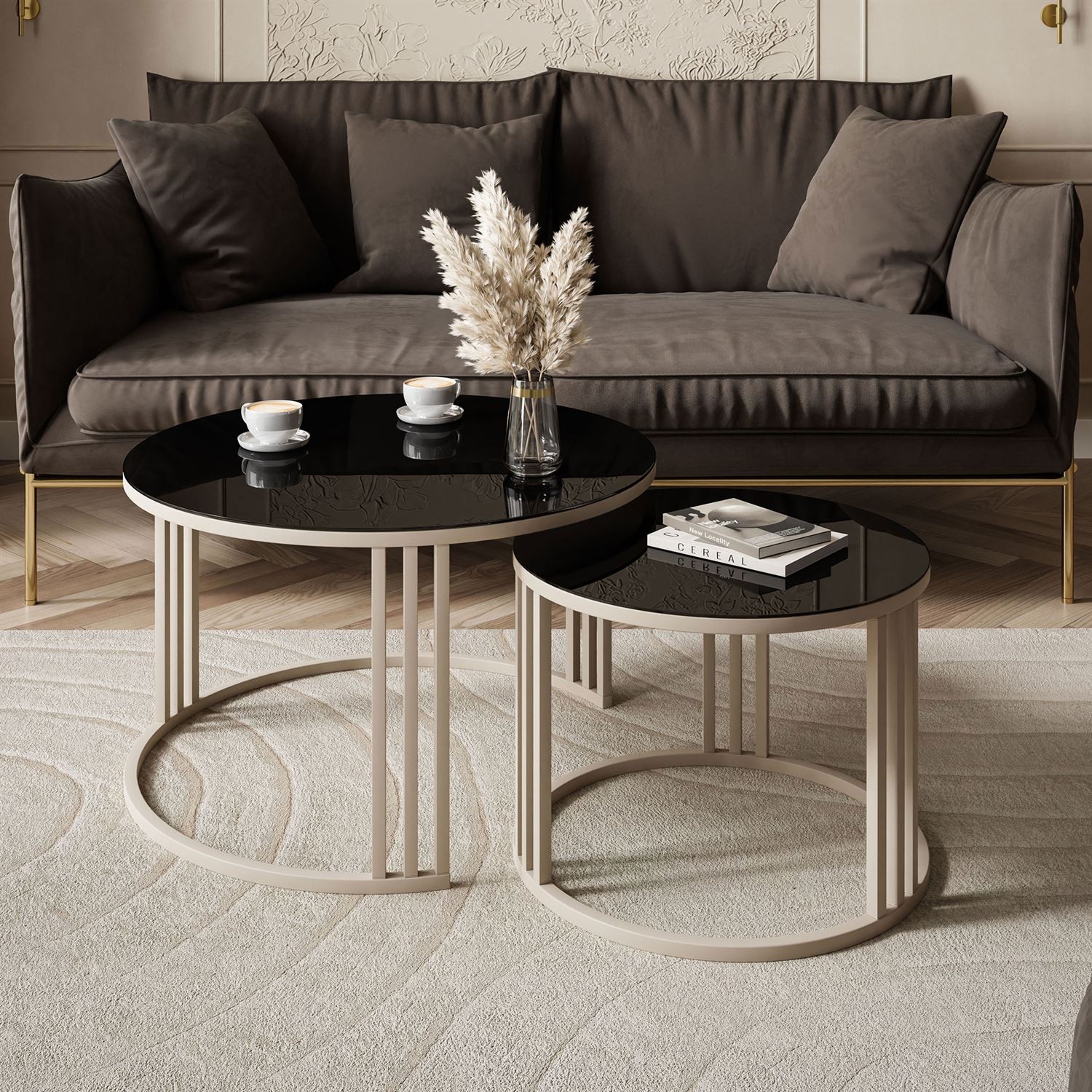 Couchtisch LORI 2in1 KASCHMIR mit Glasplatte
