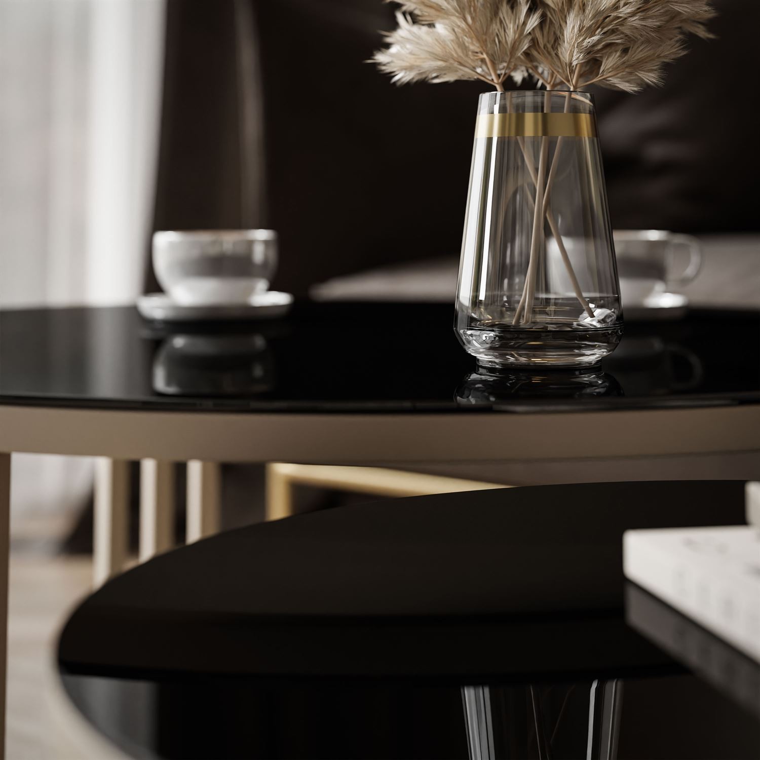 Couchtisch LORI 2in1 KASCHMIR mit Glasplatte