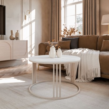 Runder Couchtisch LORI MAT auf kaschmirfarbenem Gestell