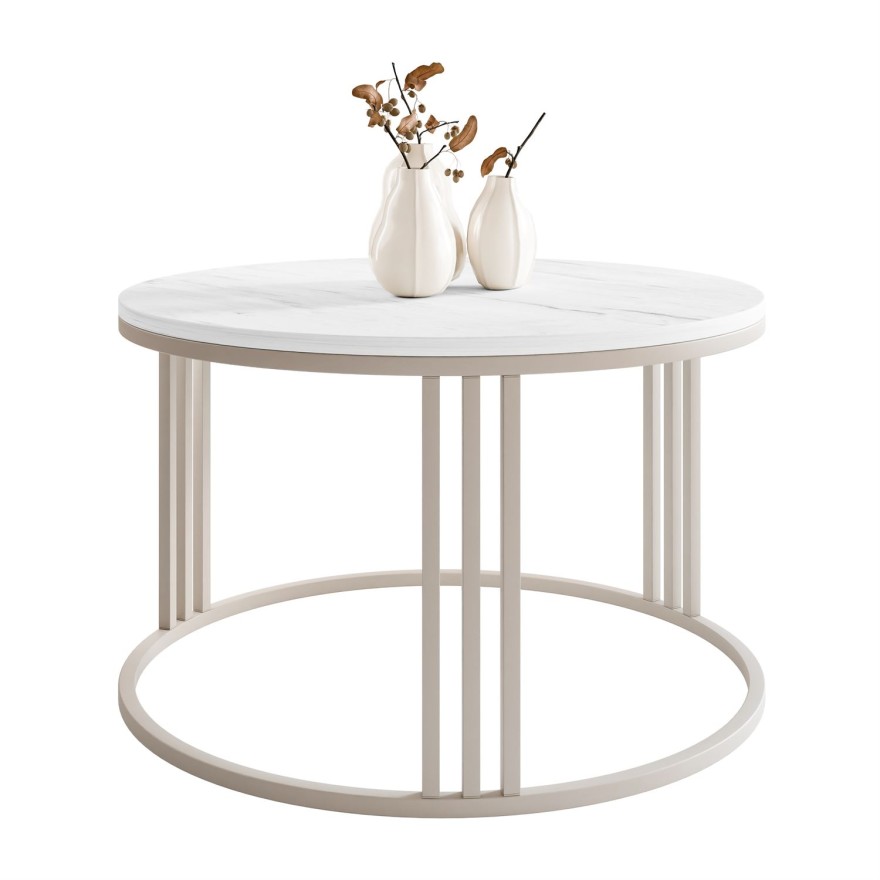 Runder Couchtisch LORI MAT auf kaschmirfarbenem Gestell