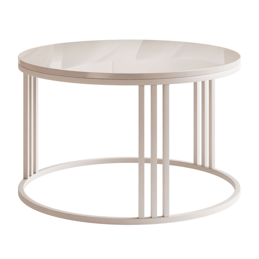 Runder Couchtisch LORI Hochglanz auf kaschmirfarbenem Gestell