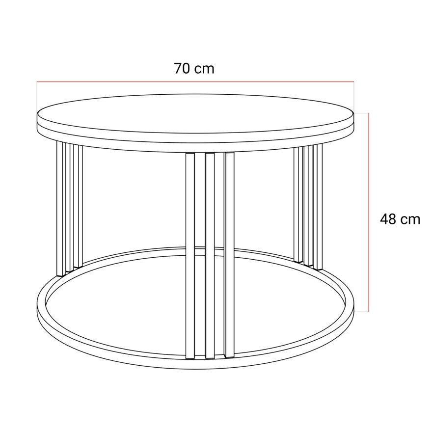 Runder Couchtisch LORI Hochglanz auf kaschmirfarbenem Gestell
