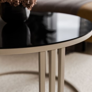 Runder Couchtisch LORI GLASS auf kaschmirfarbenem Gestell