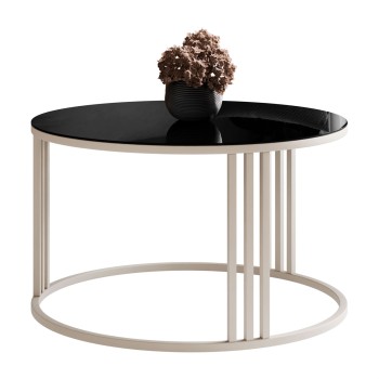 Runder Couchtisch LORI GLASS auf kaschmirfarbenem Gestell