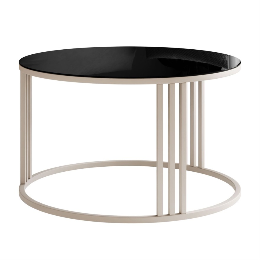 Runder Couchtisch LORI GLASS auf kaschmirfarbenem Gestell