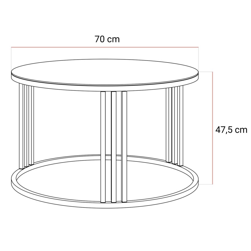 Runder Couchtisch LORI GLASS auf kaschmirfarbenem Gestell