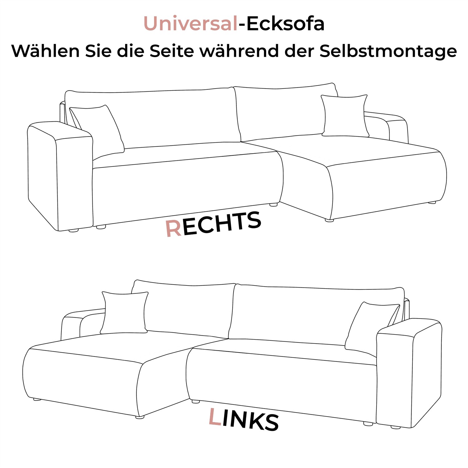 Ecksofa VESPO L mit Schlaffunktion und Bettzeugkasten
