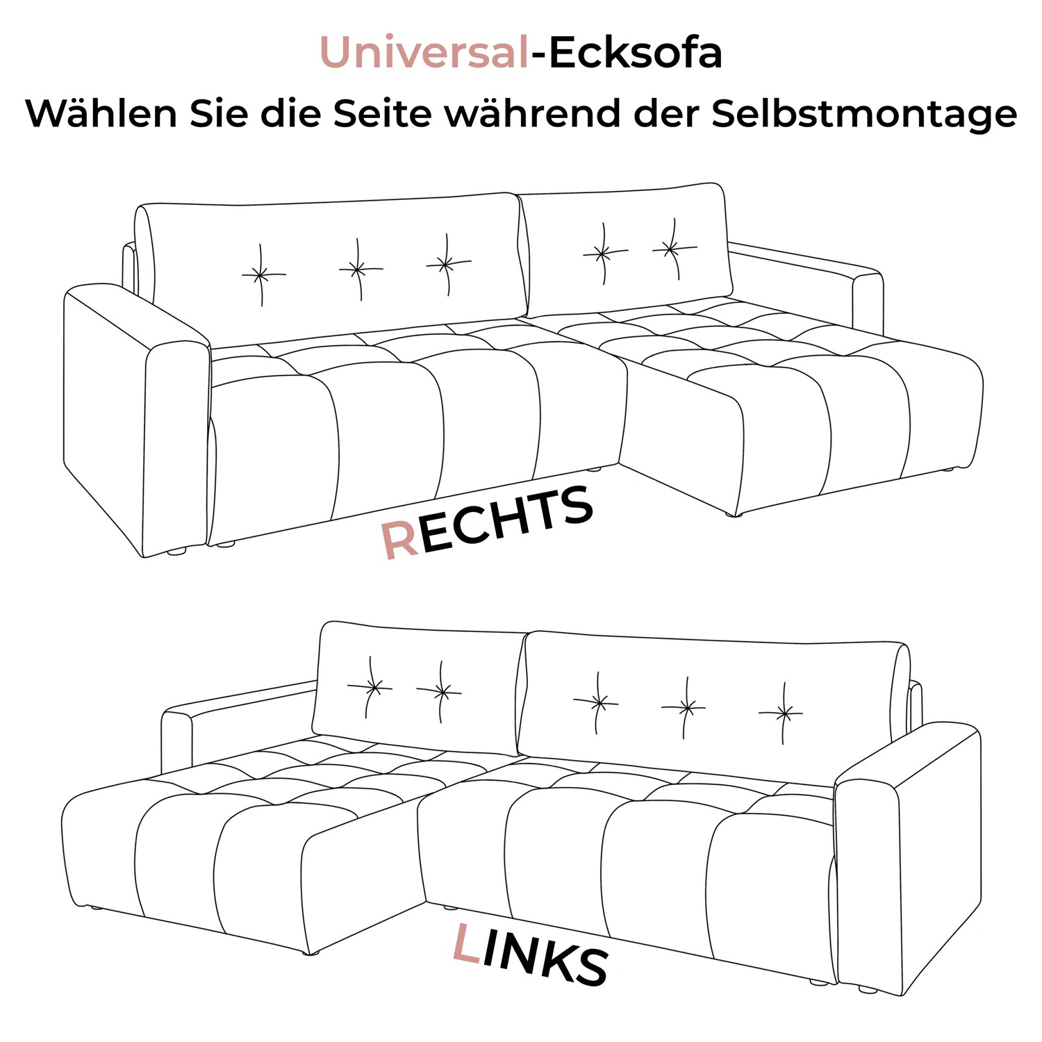 Gepolstertes Ecksofa ASTON mit Schlaffunktion