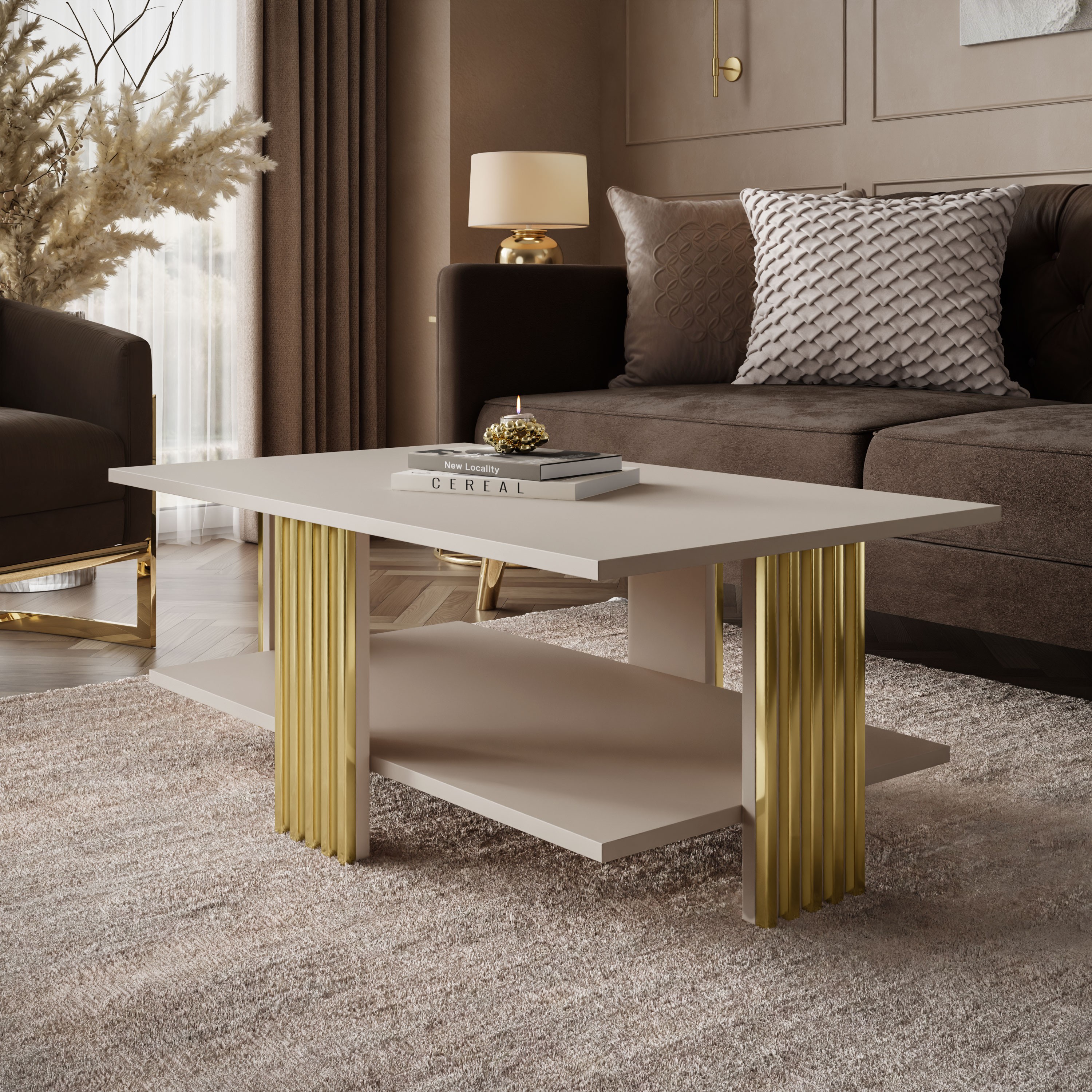 Couchtisch SAPHIRA GOLD mit Ablageboden