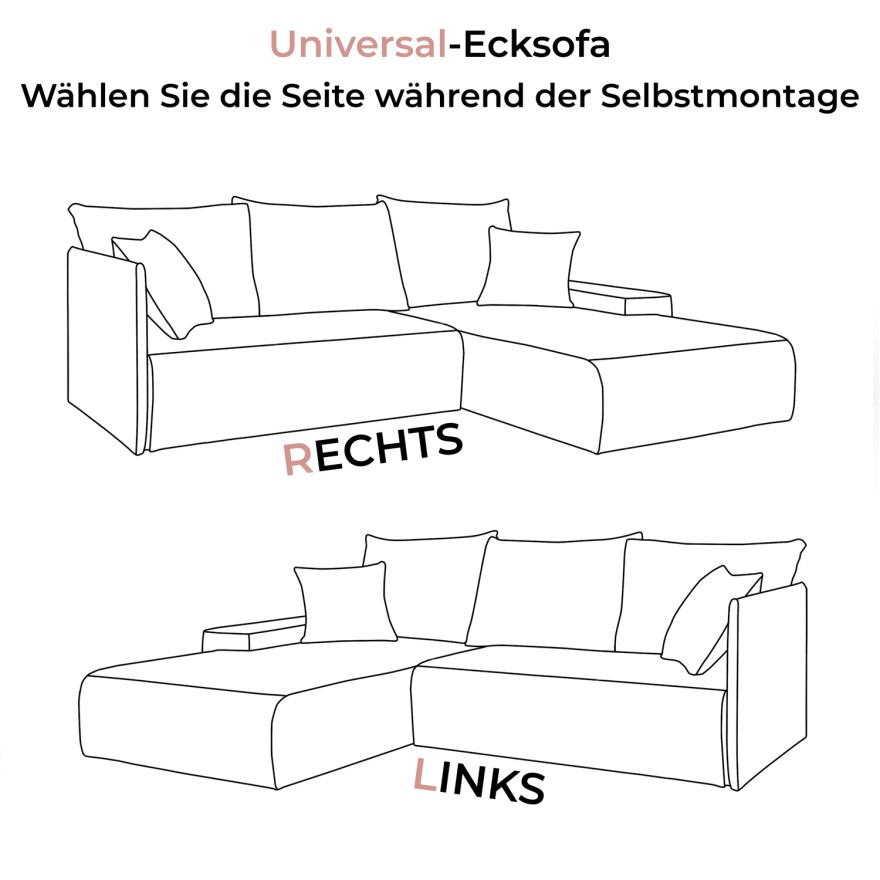 Ecksofa LAVIO L mit Schlaffunktion und Bettzeugkasten