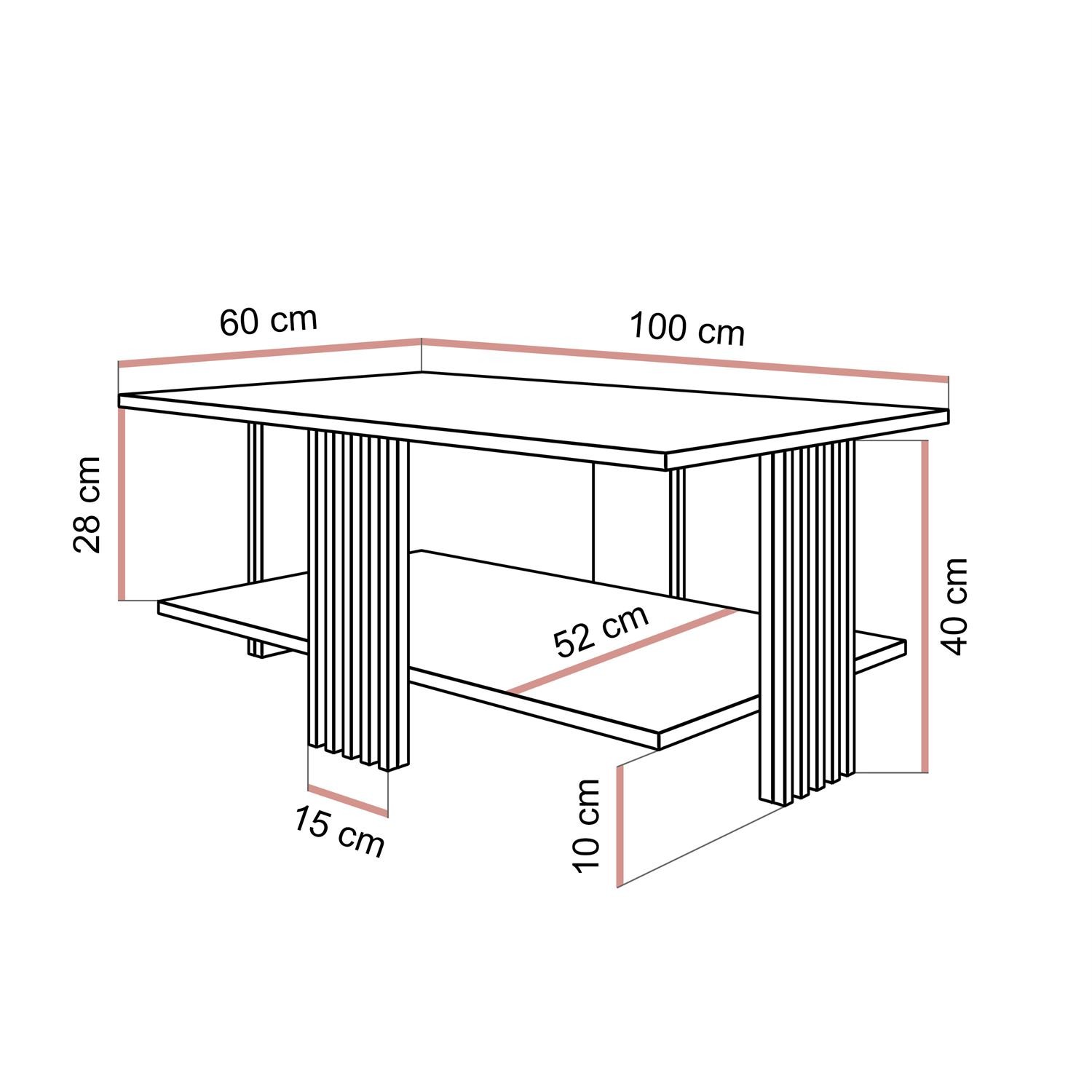 Couchtisch SAPHIRA SILVER mit Ablageboden