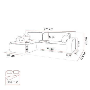 Ausziehbare Eckcouch VENUS II mit Bettkasten