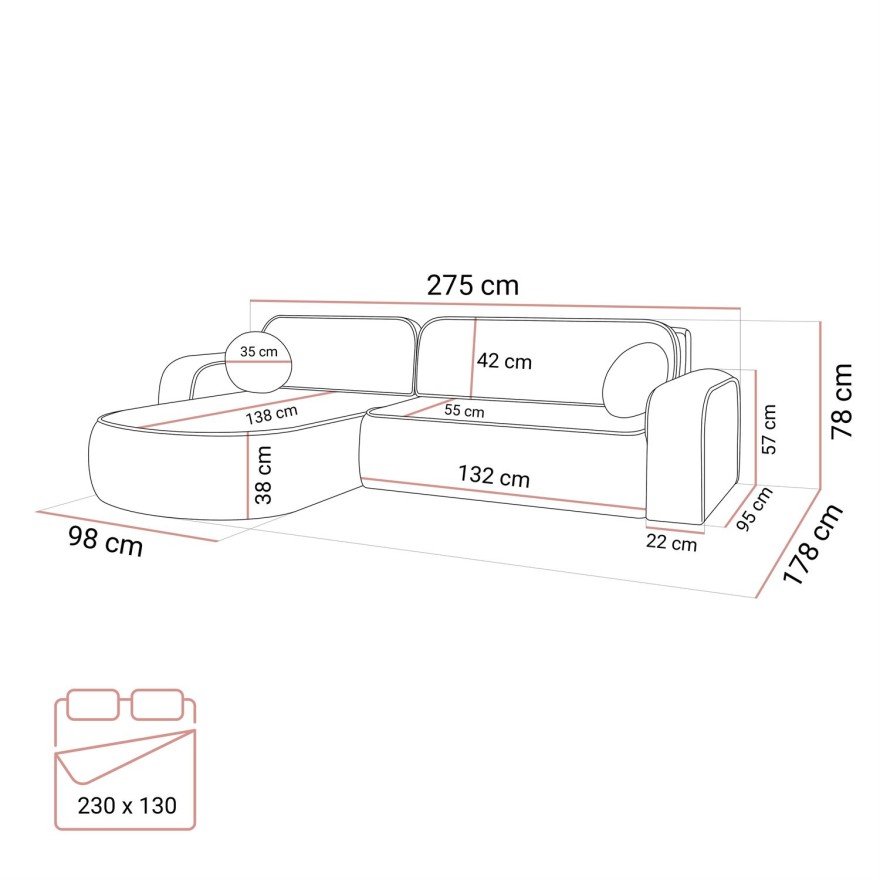 Ausziehbare Eckcouch VENUS II mit Bettkasten