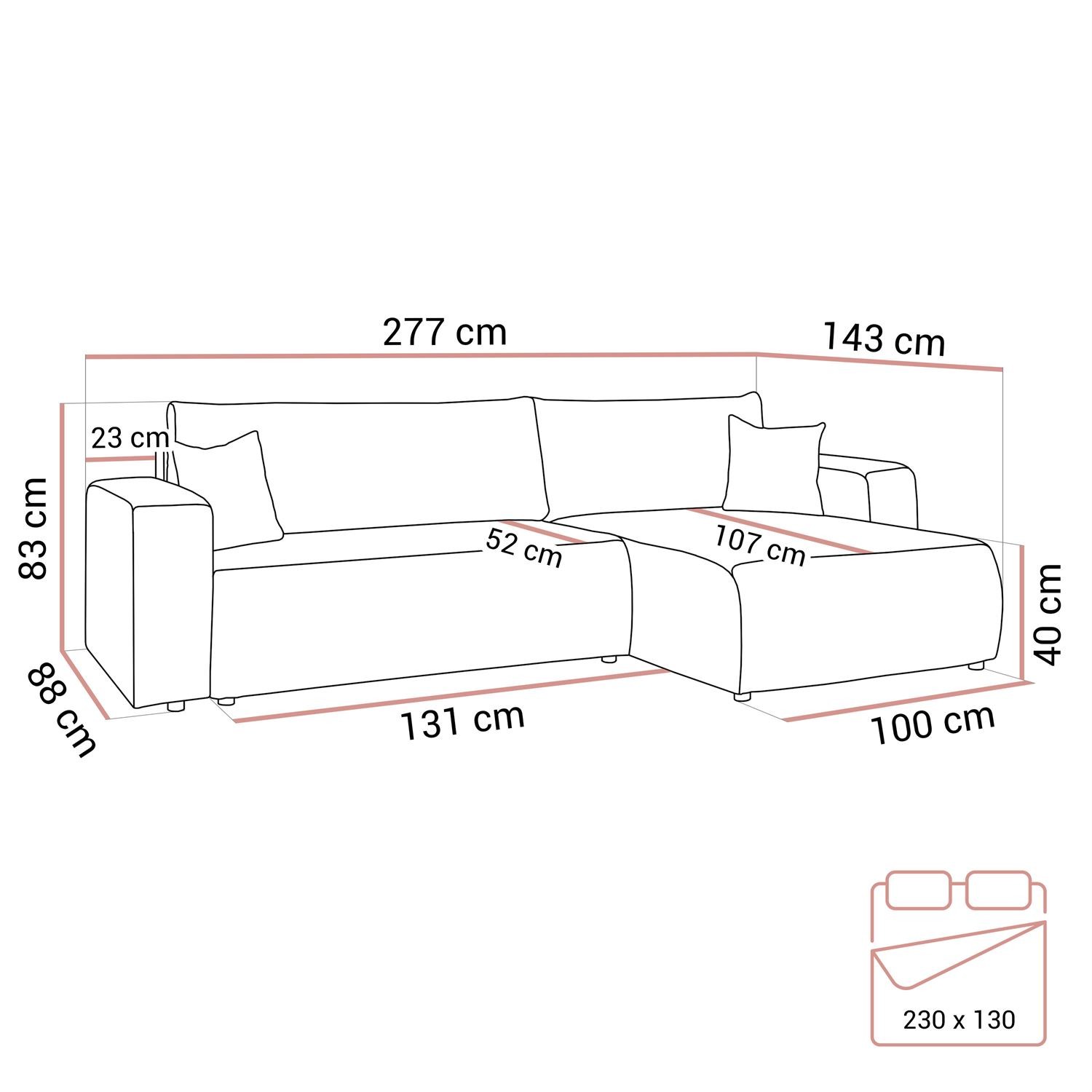Ecksofa PRESTIGE SOFT mit Schlaffunktion und Bettkasten
