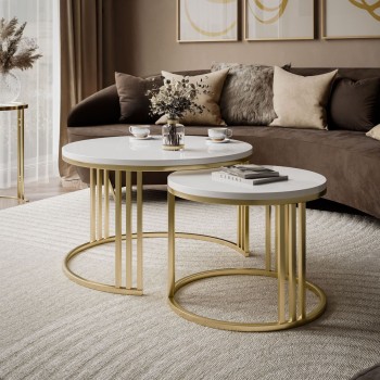 Couchtisch 2in1 LORI Hochglanz Gold gebürstet