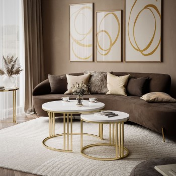 Couchtisch 2in1 LORI Hochglanz Gold gebürstet