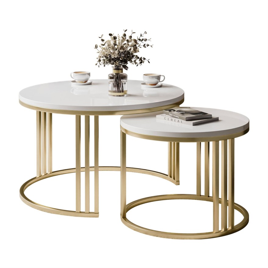 Couchtisch 2in1 LORI Hochglanz Gold gebürstet