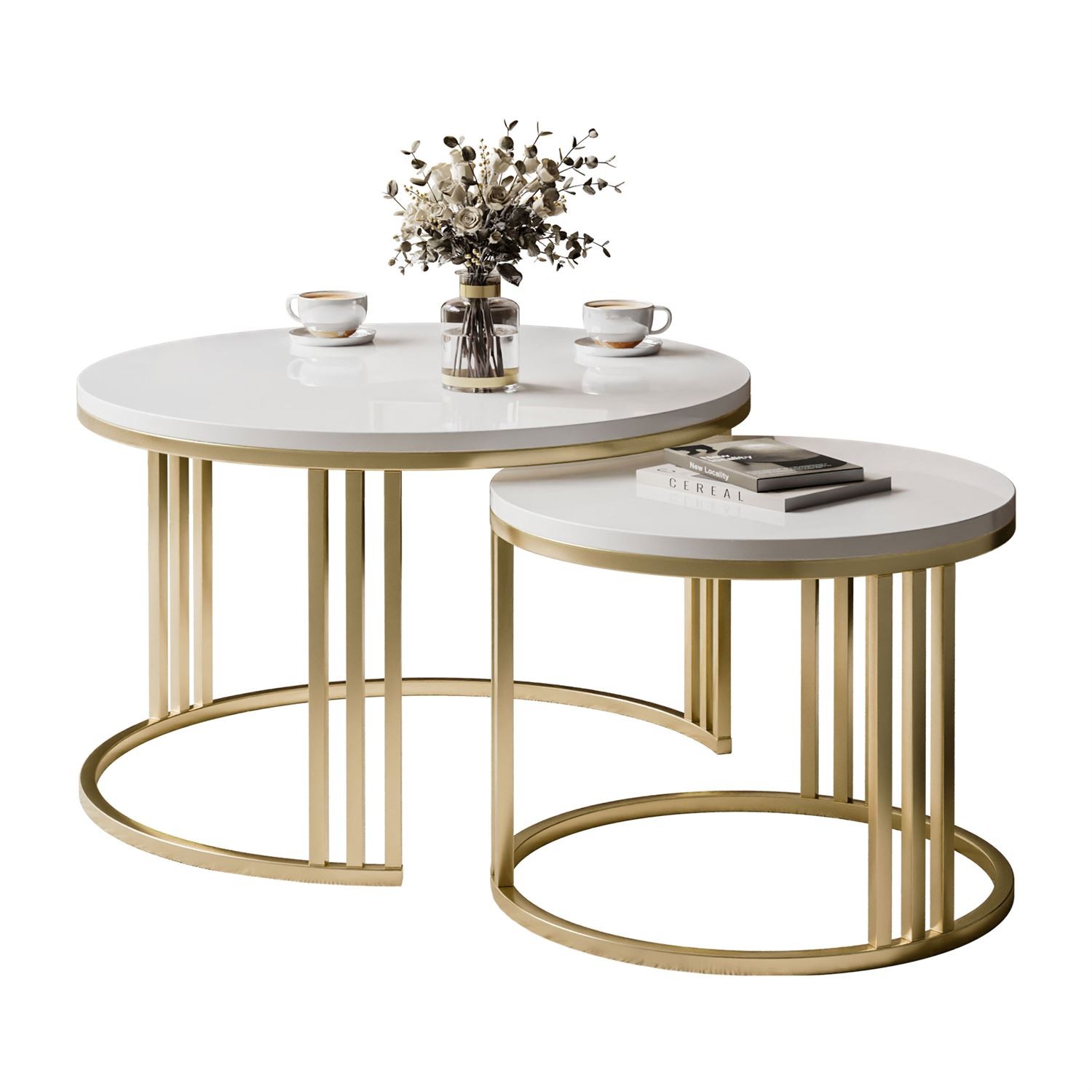 Couchtisch 2in1 LORI Hochglanz Gold gebürstet