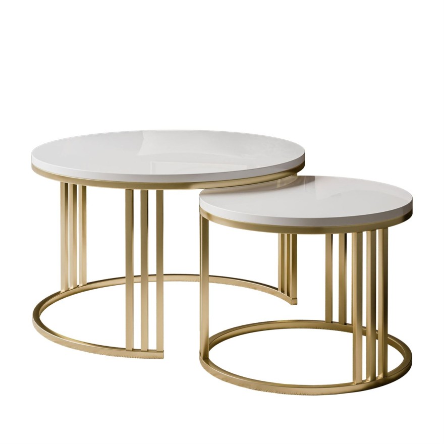 Couchtisch 2in1 LORI Hochglanz Gold gebürstet