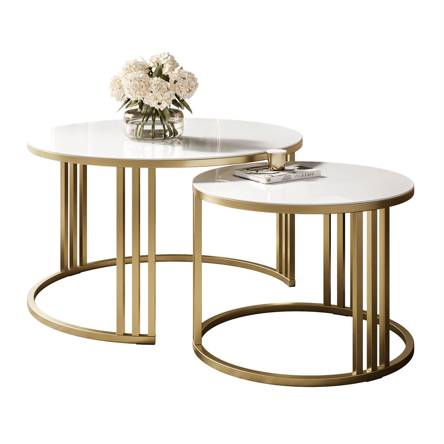 Runder Couchtisch 2in1 LORI GLASS gebürstetes Gold