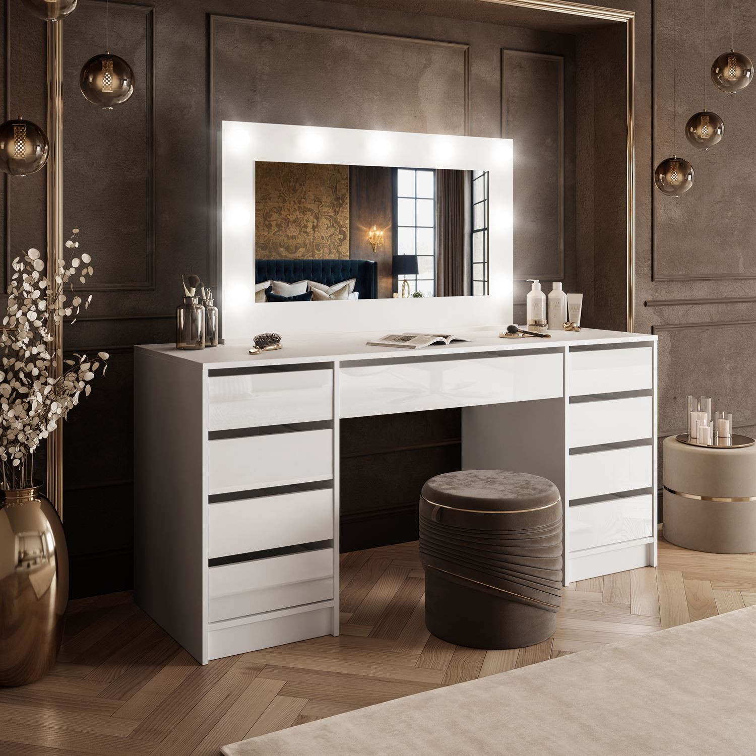 Schminktisch MADA DOUBLE mit LED-Beleuchtung