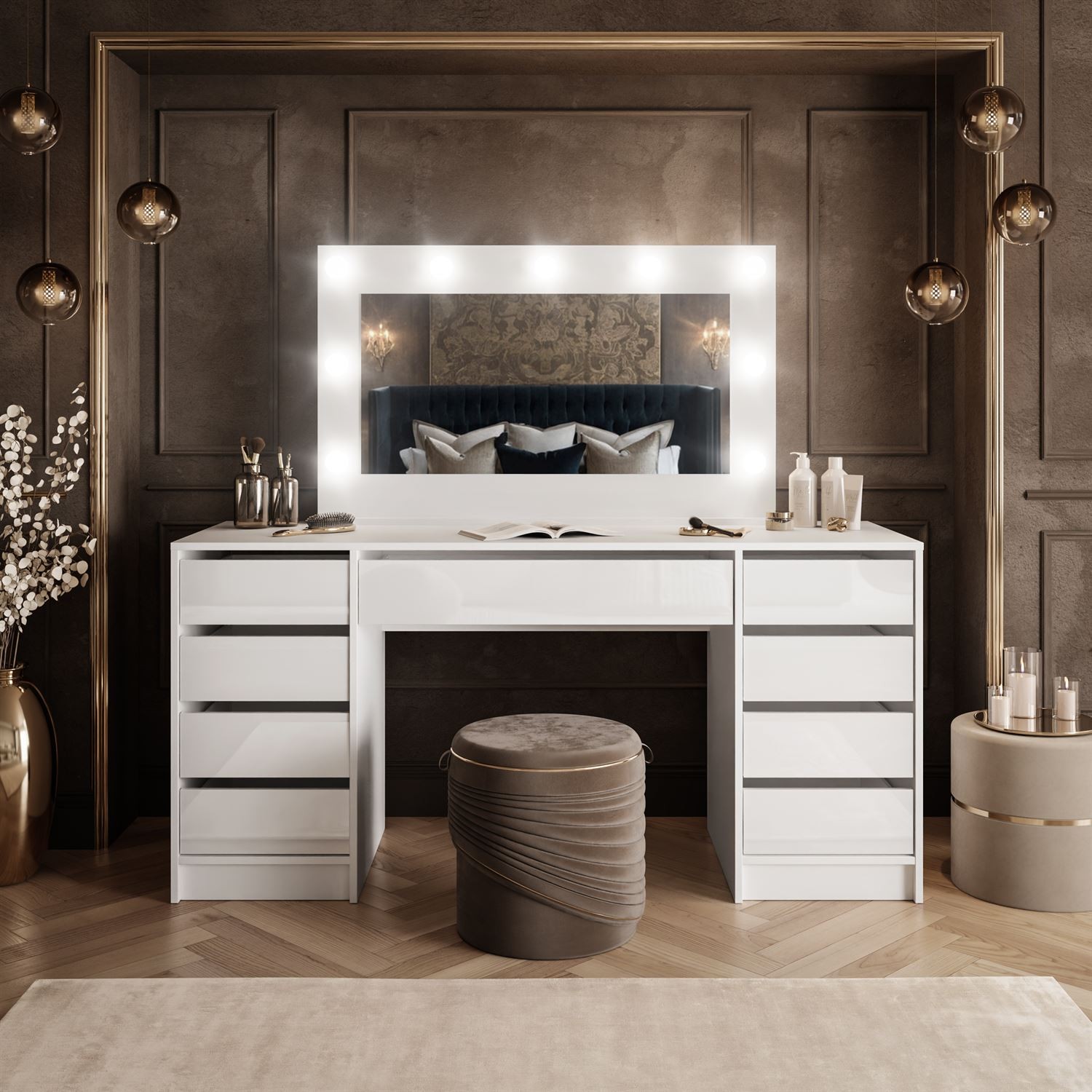 Schminktisch MADA DOUBLE mit LED-Beleuchtung