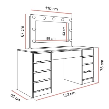 Schminktisch MADA DOUBLE mit LED-Beleuchtung