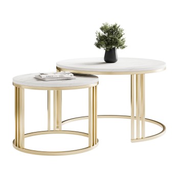 Runder Couchtisch 2in1 LORI MAT gebürstetes Gold