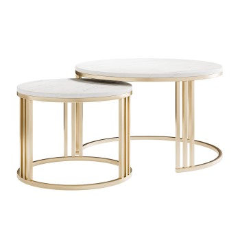 Runder Couchtisch 2in1 LORI MAT gebürstetes Gold