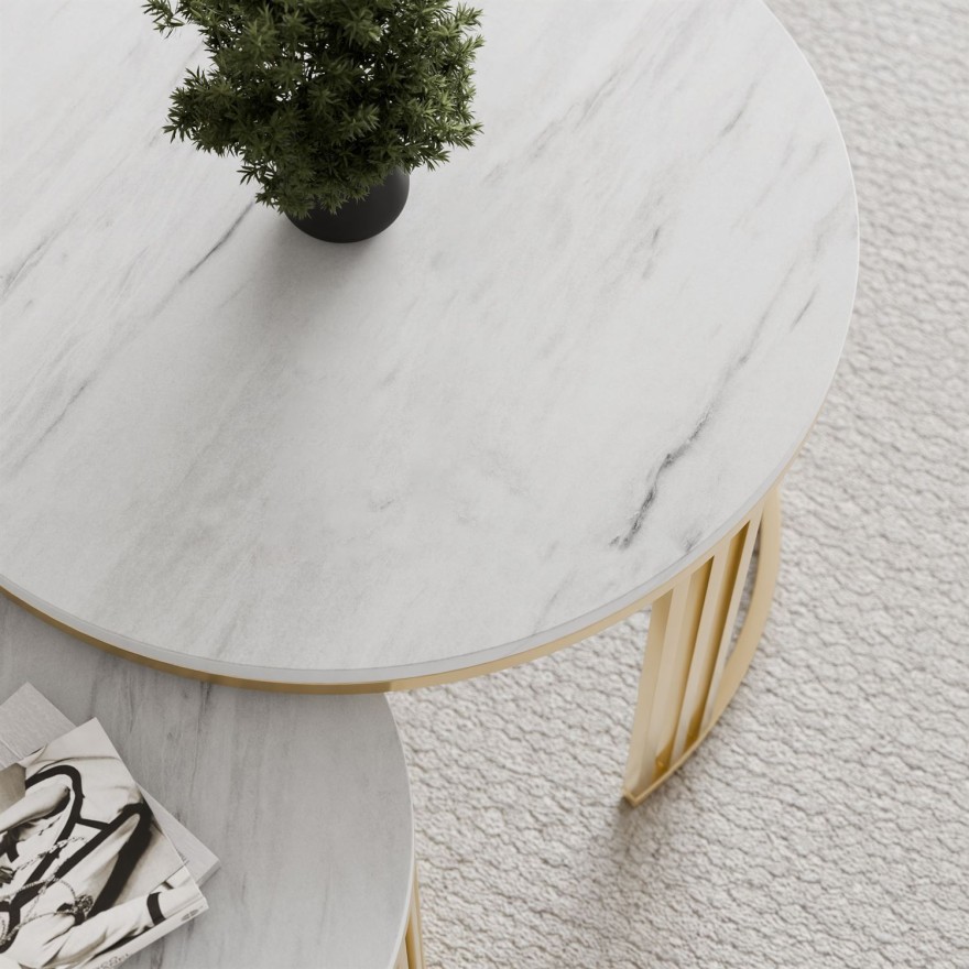 Runder Couchtisch 2in1 LORI MAT gebürstetes Gold