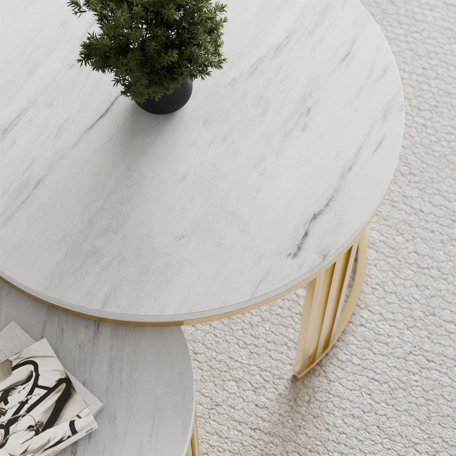 Runder Couchtisch 2in1 LORI MAT gebürstetes Gold