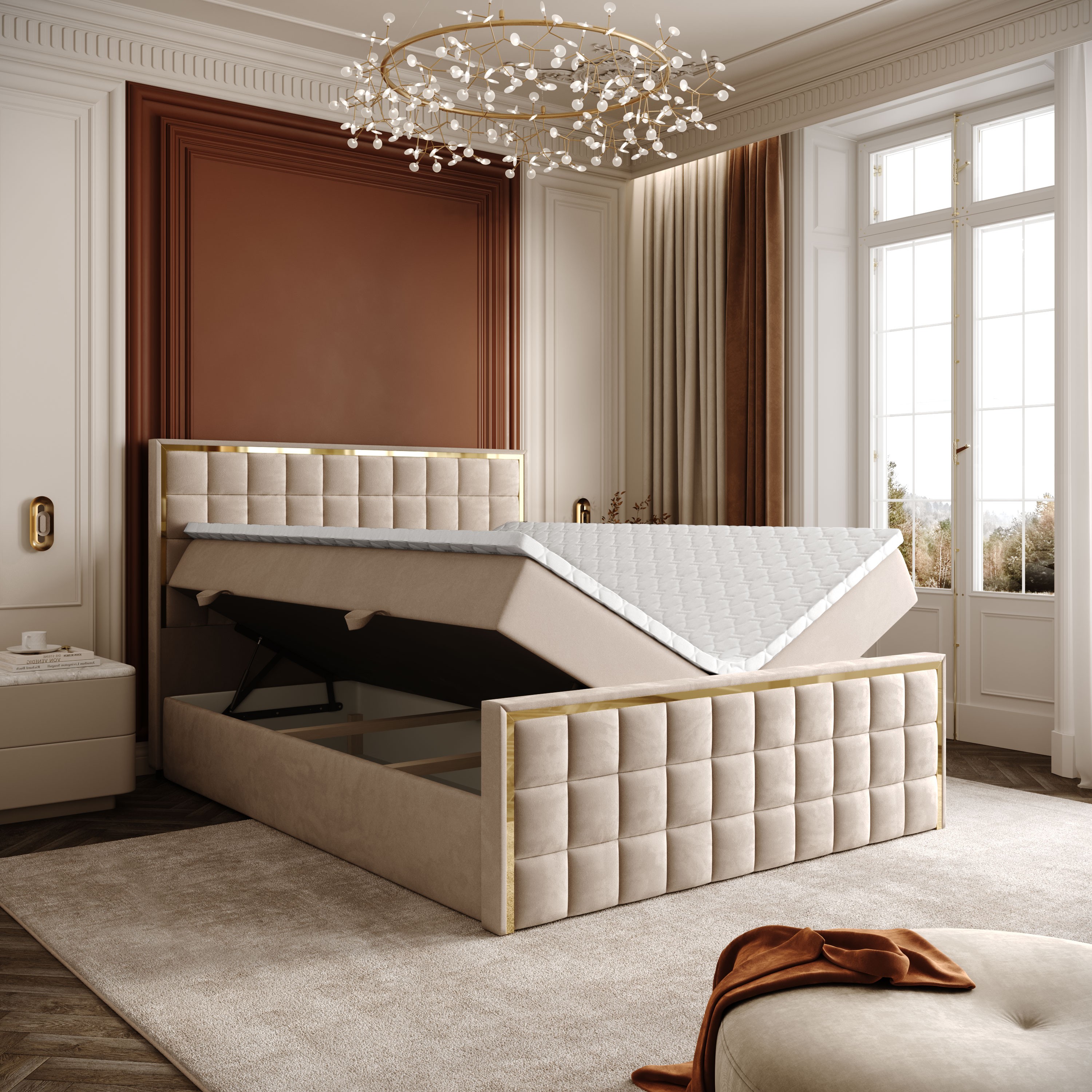 Boxspringbett ISADORA II GOLD mit Bettkasten