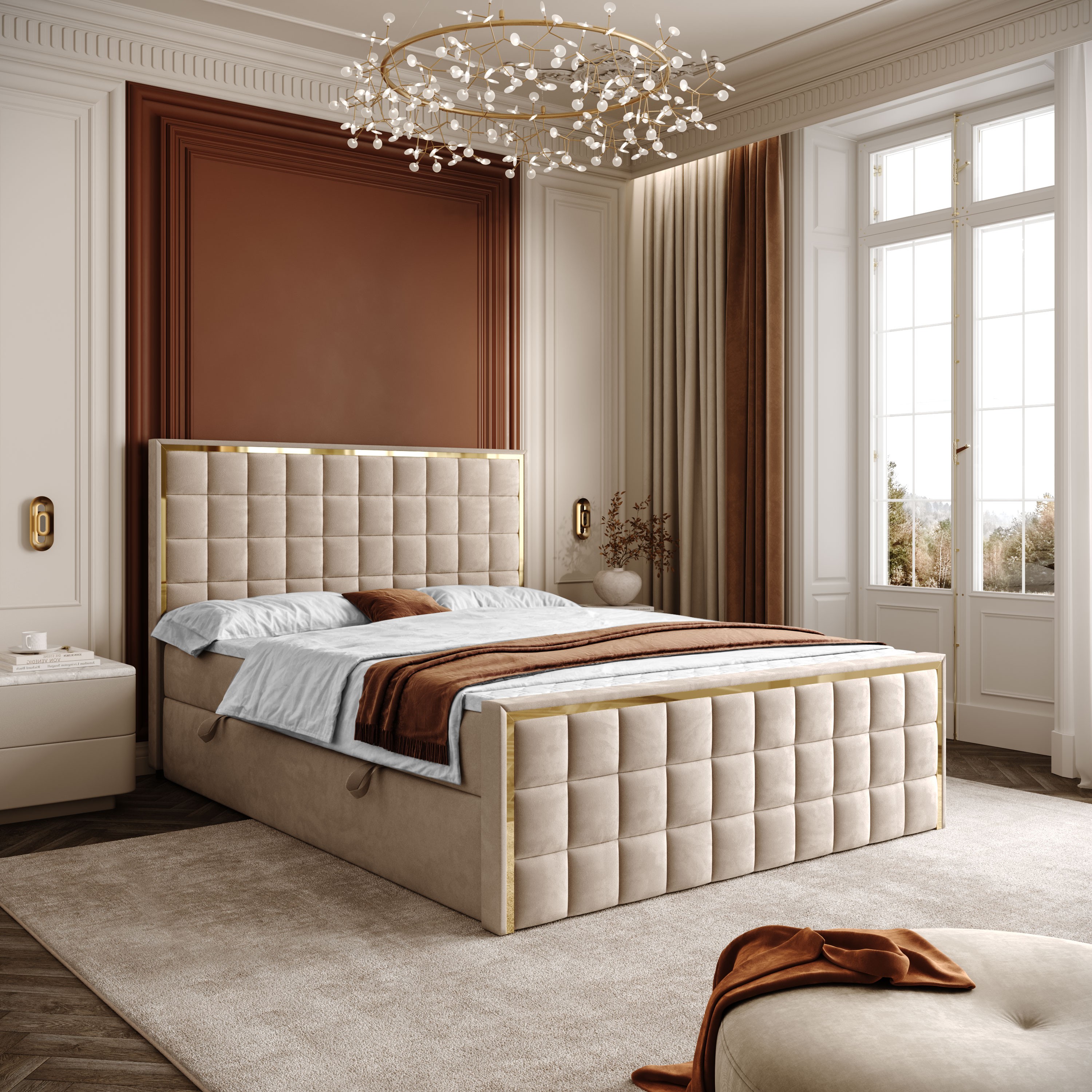 Kontinentalbett ISADORA II GOLD mit Bettkasten