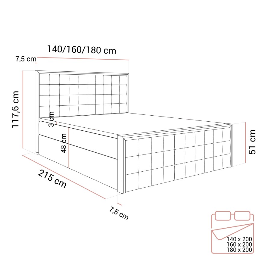 Kontinentalbett ISADORA II GOLD mit Bettkasten