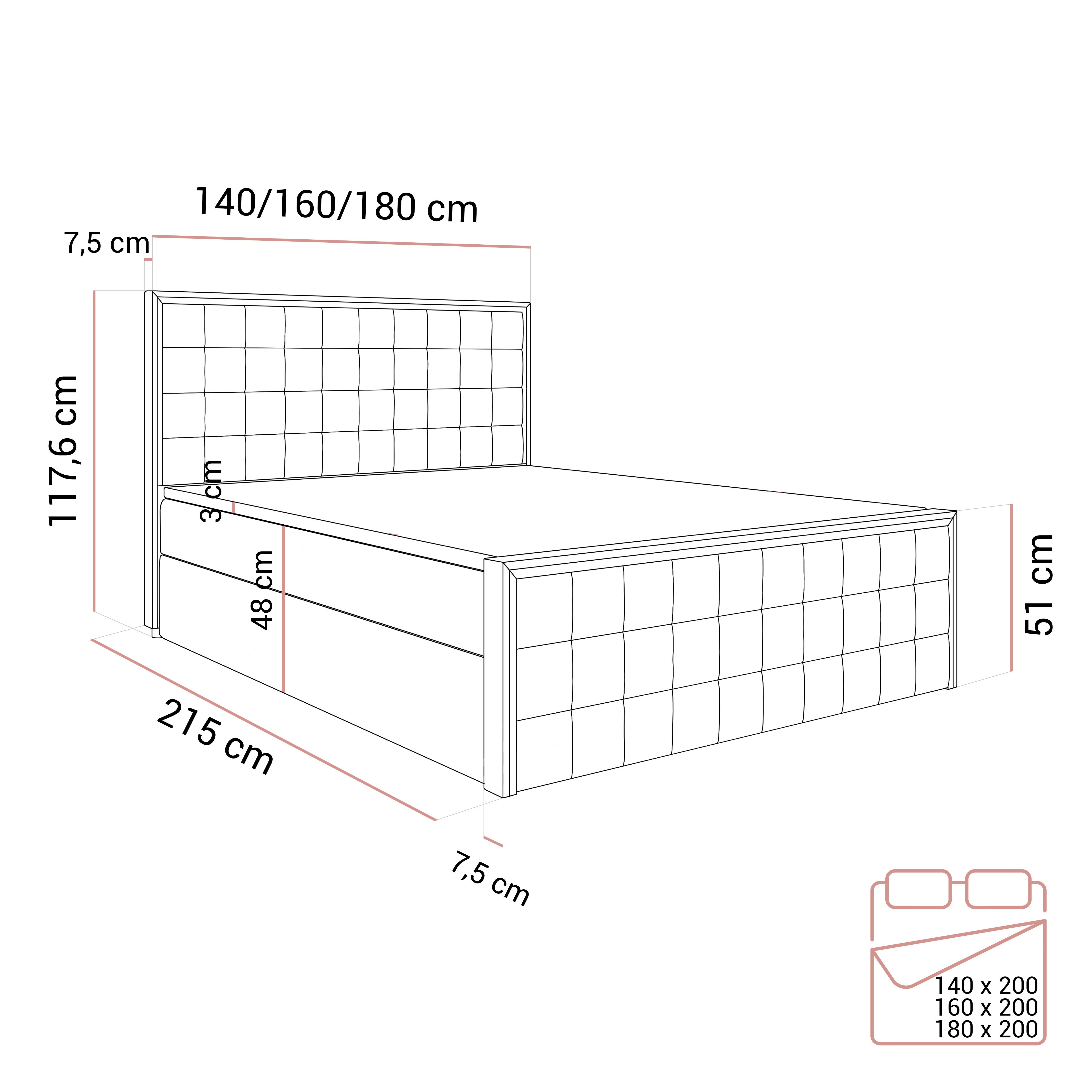 Kontinentalbett ISADORA II GOLD mit Bettkasten